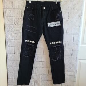 Nevstudio Woral Is Wrong Black Distressed Streetwear Skinny Jeans Size 29 NWOT